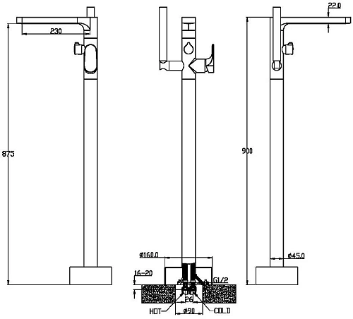 Смеситель для ванны Boheme SPECTRE хром напольный 459-CR Смеситель для ванны Boheme SPECTRE хром напольный 459-CR