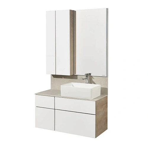 Тумба под раковину Aquaton Мишель 100 без столешницы, дуб эндгрейн, белый 1A244101MIX40 Тумба под раковину Aquaton Мишель 100 без столешницы, дуб эндгрейн, белый 1A244101MIX40