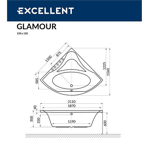 Акриловая ванна EXCELLENT Glamour 150x150 LINE бронза WAEX.GLA15.LINE.BR Акриловая ванна EXCELLENT Glamour 150x150 LINE бронза WAEX.GLA15.LINE.BR