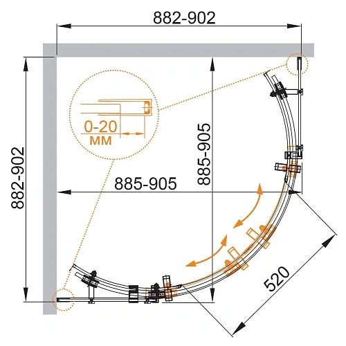 Душевой уголок CEZARES STYLUS-O-M-R-2-90-C-Cr 90x90см стекло прозрачное, профиль хром Душевой уголок CEZARES STYLUS-O-M-R-2-90-C-Cr 90x90см стекло прозрачное, профиль хром
