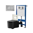 Комплект инсталляции Point Элемент PN45120 с клавишей смыва Ника, хром, PN44081C и унитазом Веста чёрн мат, PN41701BM Комплект инсталляции Point Элемент PN45120 с клавишей смыва Ника, хром, PN44081C и унитазом Веста чёрн мат, PN41701BM