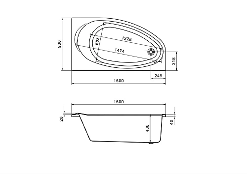 Акриловая ванна Roca Corfu 160x90 асимметричная правая белая 248574000 Акриловая ванна Roca Corfu 160x90 асимметричная правая белая 248574000