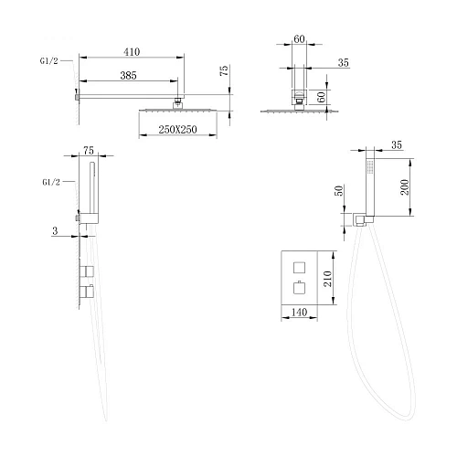 Душевая система ABBER Daheim AF8251B скрытого монтажа без излива, термостат, черная матовая Душевая система ABBER Daheim AF8251B скрытого монтажа без излива, термостат, черная матовая