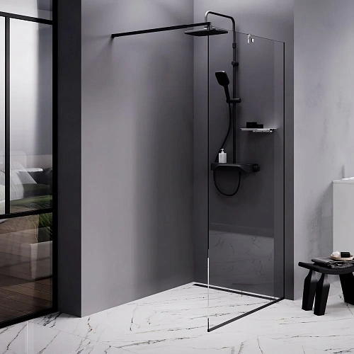 Душевая перегородка AM.PM Func W84WI-100-F1-BTE 100x200, стекло прозрачное 8 мм с покрытием, профиль черный Душевая перегородка AM.PM Func W84WI-100-F1-BTE 100x200, стекло прозрачное 8 мм с покрытием, профиль черный