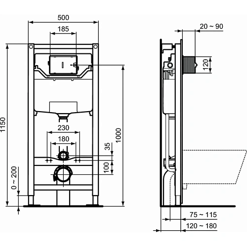 Комплект 3 в 1 Ideal Standard E387001 с подвесным унитазом T359601 STRADA II AquaBlade и инсталляцие Комплект 3 в 1 Ideal Standard E387001 с подвесным унитазом T359601 STRADA II AquaBlade и инсталляцие