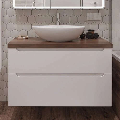 Тумба с раковиной STWORKI Берген 100 белая с темной столешницей, Moduo 55 Leaf 549577 Тумба с раковиной STWORKI Берген 100 белая с темной столешницей, Moduo 55 Leaf 549577