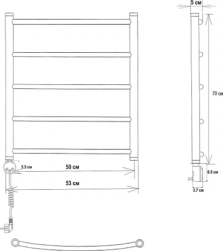Полотенцесушитель электрический EWRIKA Сафо D 70х50 L, чёрный матовый 465636 Полотенцесушитель электрический EWRIKA Сафо D 70х50 L, чёрный матовый 465636