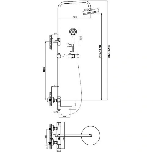 Душевая система Orange Thermo T02S3-911cr термостат с изливом, хром Душевая система Orange Thermo T02S3-911cr термостат с изливом, хром
