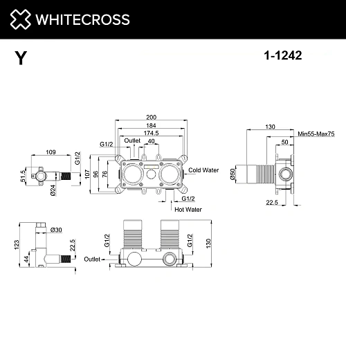 Скрытая часть смесителя WHITECROSS Y1242 1-Y1242 на 2 потребителя Скрытая часть смесителя WHITECROSS Y1242 1-Y1242 на 2 потребителя