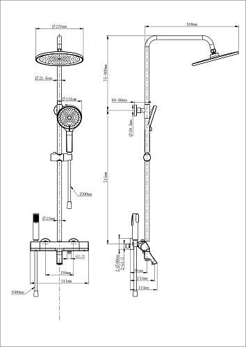 Душевая система Wonzon & Woghand с термостатом, черный матовый (WW-B3094-MB) Душевая система Wonzon & Woghand с термостатом, черный матовый (WW-B3094-MB)