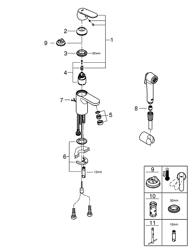 Смеситель для раковины GROHE Get с цепочкой и гигиеническим душем (23238000) Смеситель для раковины GROHE Get с цепочкой и гигиеническим душем (23238000)