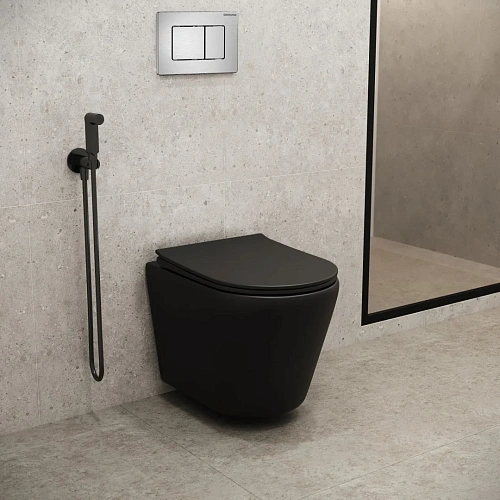 Унитаз подвесной GROSSMAN GR-4478BMS Fly 520x360x350 черный матовый безободковый с тонкой крышкой Унитаз подвесной GROSSMAN GR-4478BMS Fly 520x360x350 черный матовый безободковый с тонкой крышкой