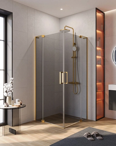 Душевой уголок CEZARES SLIDER-A-2-90/100-GRIGIO-BORO 90-100x90-100см стекло тонированное (графит), профиль брашированное золото Душевой уголок CEZARES SLIDER-A-2-90/100-GRIGIO-BORO 90-100x90-100см стекло тонированное (графит), профиль брашированное золото