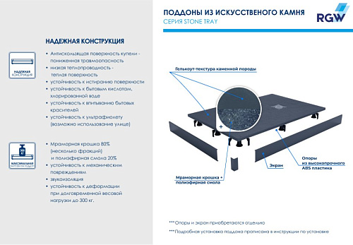Душевой поддон RGW Stone Tray ST-G 800x800 мм 16152088-02 квадратный графит \ серый Душевой поддон RGW Stone Tray ST-G 800x800 мм 16152088-02 квадратный графит \ серый