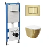 Комплект инсталляции GROSSMAN 900.K31.01.000 с клавишей смыва 700.K31.04.32M.32M золото сатиновое и унитазом GROSSMAN GR-4455GWS арт.97.4455GWS.04.32M
