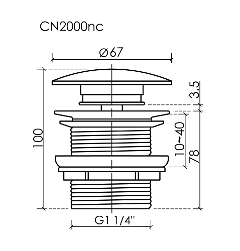 Донный клапан Ceramica Nova CN2000CHnc без клик - клак, с керамической накладкой, хром Донный клапан Ceramica Nova CN2000CHnc без клик - клак, с керамической накладкой, хром