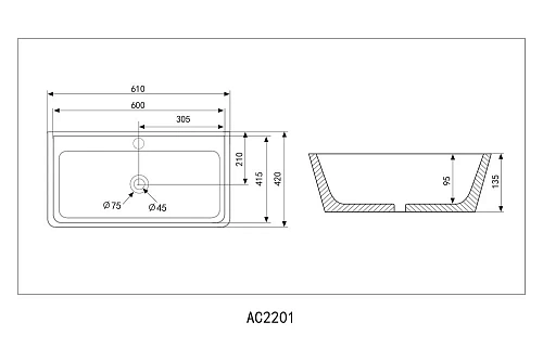 Раковина ABBER Rechteck AC2201MB накладная, черная матовая Раковина ABBER Rechteck AC2201MB накладная, черная матовая