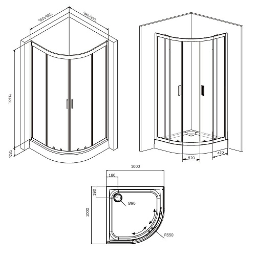 Душевой уголок AM.PM Gem W90G-401-100BT четверть круга 100x100 стекло прозрачное, профиль черный матовый Душевой уголок AM.PM Gem W90G-401-100BT четверть круга 100x100 стекло прозрачное, профиль черный матовый