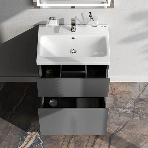 Тумба под раковину напольная AM.PM Gem M90FSX06022GM32 напольная, 60 см push-to-open, графит матовый Тумба под раковину напольная AM.PM Gem M90FSX06022GM32 напольная, 60 см push-to-open, графит матовый