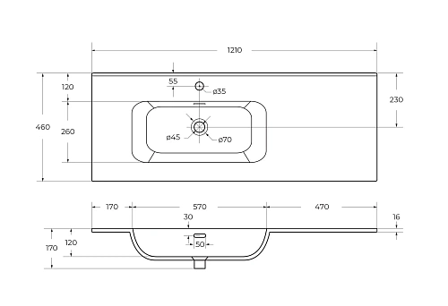 Раковина CEZARES CZR-8095-120-L белый 1210x460 керамика Раковина CEZARES CZR-8095-120-L белый 1210x460 керамика