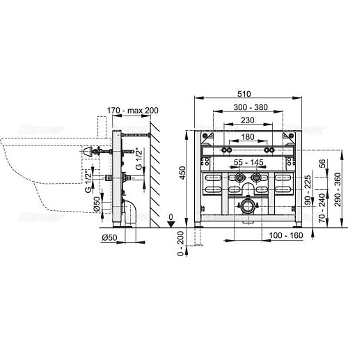 Инсталляция для биде Alcaplast A105/450 Инсталляция для биде Alcaplast A105/450