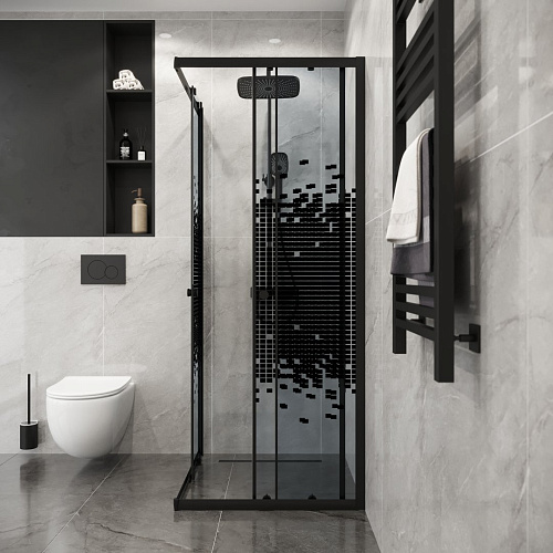 Душевой уголок Niagara Eco NG-1009-14QBLACK (90x90x190) квадратная, раздвиж, профиль черный, стекло мозаика (4мм) Душевой уголок Niagara Eco NG-1009-14QBLACK (90x90x190) квадратная, раздвиж, профиль черный, стекло мозаика (4мм)