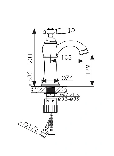 Смеситель для раковины Kaiser Retro 31411 Gold Смеситель для раковины Kaiser Retro 31411 Gold