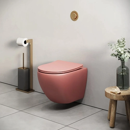 Унитаз подвесной GROSSMAN GR-4455PIMS Color 495x365x375 розовый матовый безободковый с тонкой крышкой Унитаз подвесной GROSSMAN GR-4455PIMS Color 495x365x375 розовый матовый безободковый с тонкой крышкой