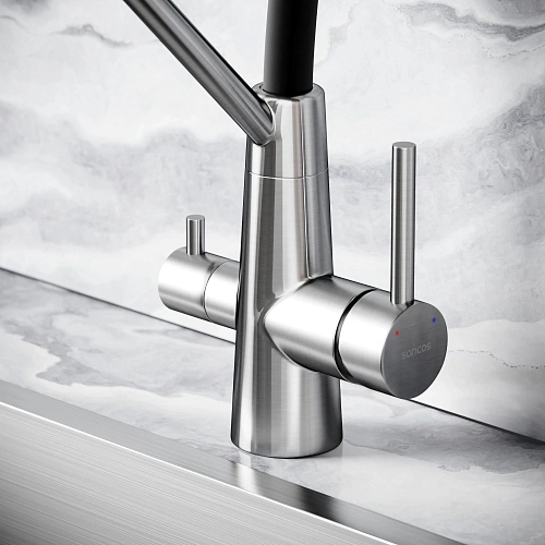 Смеситель для кухни SANCOS Nolia SC12003SS с крановм для фильтра и гибким изливом Смеситель для кухни SANCOS Nolia SC12003SS с крановм для фильтра и гибким изливом
