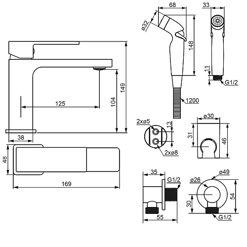 Смеситель для раковины Damixa Gala 530300000 с гигиеническим душем, хром Смеситель для раковины Damixa Gala 530300000 с гигиеническим душем, хром
