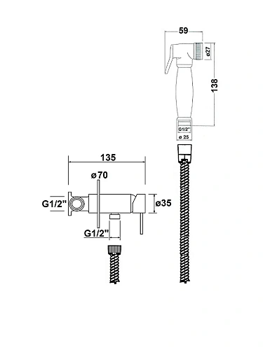 Гигиенический душ AQUAme AQM 6010CR Retro (скрытый монтаж, латунная лейка), ХРОМ AQM6010CR Гигиенический душ AQUAme AQM 6010CR Retro (скрытый монтаж, латунная лейка), ХРОМ AQM6010CR