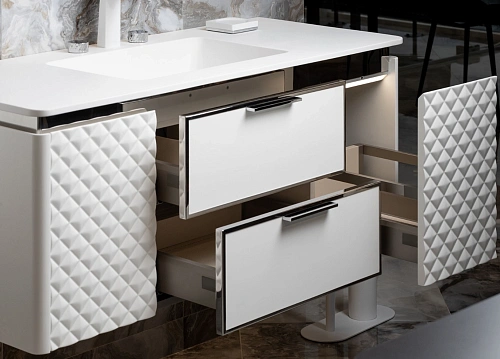 Тумба под раковину Armadi Art ROMBO 120 777-120-WG белый матовый/золото Тумба под раковину Armadi Art ROMBO 120 777-120-WG белый матовый/золото