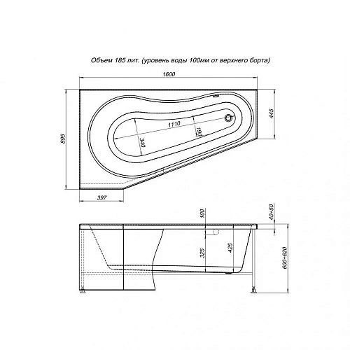 Акриловая ванна Aquanet Brize 160x90 R 00213351 Акриловая ванна Aquanet Brize 160x90 R 00213351