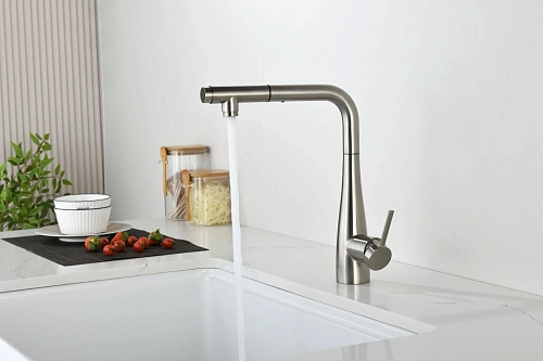 Смеситель для кухни AQUAme Cucina AQM9902BN с выдвижным изливом, никель шлифованный Смеситель для кухни AQUAme Cucina AQM9902BN с выдвижным изливом, никель шлифованный