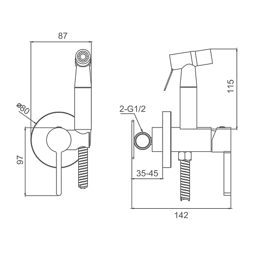 Гигиенический душ Splenka S221.52.06 встраиваемый, черный Гигиенический душ Splenka S221.52.06 встраиваемый, черный