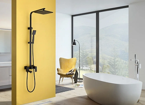 Душевая система ABBER Daheim AF8216BL с изливом, черный матовый Душевая система ABBER Daheim AF8216BL с изливом, черный матовый