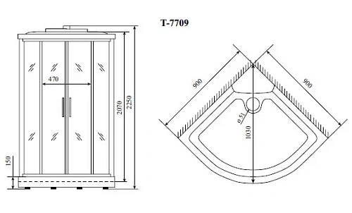 Душевая кабина Timo Lux T-7709 NEW 90x90x225, турецкая баня хамам, стульчик прозрачный Душевая кабина Timo Lux T-7709 NEW 90x90x225, турецкая баня хамам, стульчик прозрачный