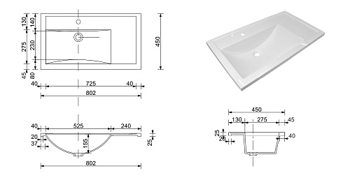 Раковина Эстет Valencia 80 silk ФР-00016486 левая 800х450 накладная Раковина Эстет Valencia 80 silk ФР-00016486 левая 800х450 накладная