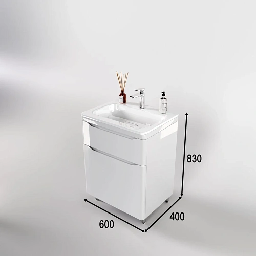 Тумба под раковину Style Line Марелла 60 Люкс антискрейтч белый глянец, PLUS напольная СС-00002396 Тумба под раковину Style Line Марелла 60 Люкс антискрейтч белый глянец, PLUS напольная СС-00002396