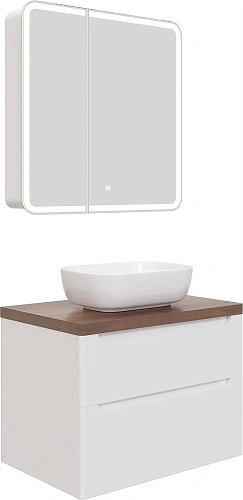 Комплект мебели STWORKI Берген 80 белая с темной столешницей, раковина Moduo 50 Square 549488 Комплект мебели STWORKI Берген 80 белая с темной столешницей, раковина Moduo 50 Square 549488