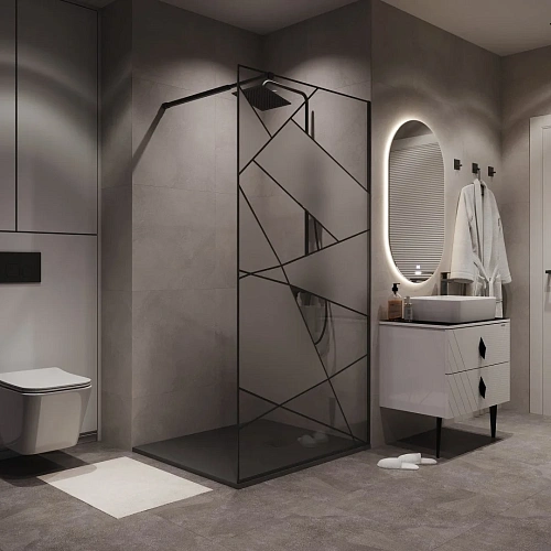 Душевая перегородка Niagara Nova NG-680-90BLACK (90x195) черный матовый, стекло прозрачное с рисунком Душевая перегородка Niagara Nova NG-680-90BLACK (90x195) черный матовый, стекло прозрачное с рисунком