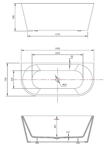 Акриловая ванна Vincea VBT-421-1500 1500x750x580, белая, щелевой перелив Акриловая ванна Vincea VBT-421-1500 1500x750x580, белая, щелевой перелив