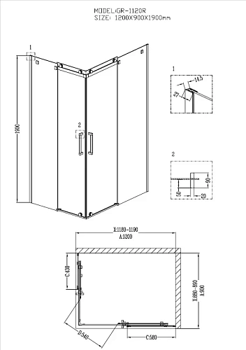 Душевой уголок GROSSMAN Cosmo GR-1120R 120x90x190 прямоугольник, двери раздвижные Душевой уголок GROSSMAN Cosmo GR-1120R 120x90x190 прямоугольник, двери раздвижные