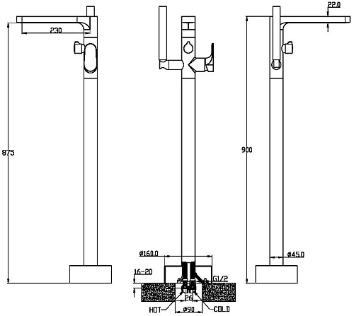 Смеситель для ванны Boheme SPECTRE Matt White напольный 459-MW Смеситель для ванны Boheme SPECTRE Matt White напольный 459-MW