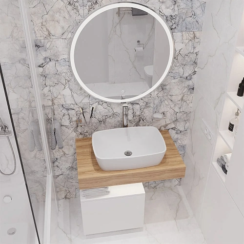 Комплект мебели STWORKI Ольборг 80 столешница дуб французский, без отверстий, с тумбой 50, с раковин 536060 Комплект мебели STWORKI Ольборг 80 столешница дуб французский, без отверстий, с тумбой 50, с раковин 536060