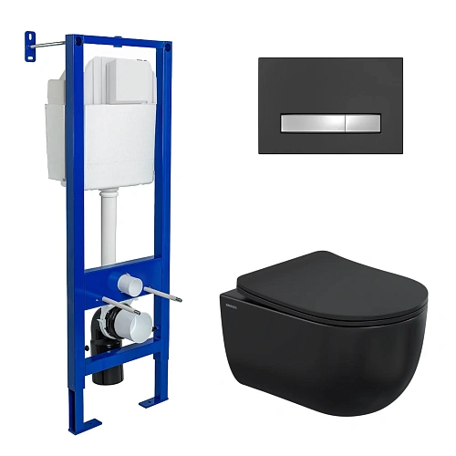 Комплект инсталляции BERGES Atom 410, с клавишей смыва Atom Line soft touch черный/хром глянец, унитазом Ventas Black, микролифт, быстросъем 043325 Комплект инсталляции BERGES Atom 410, с клавишей смыва Atom Line soft touch черный/хром глянец, унитазом Ventas Black, микролифт, быстросъем 043325