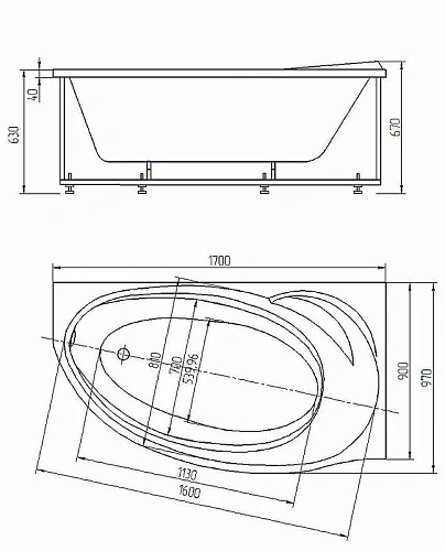 Акриловая ванна Aquatek Бетта 170 левая пустая с фронтальным экраном BET170-0000099 Акриловая ванна Aquatek Бетта 170 левая пустая с фронтальным экраном BET170-0000099