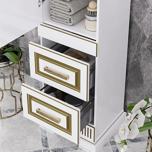 Шкаф-пенал Opadiris Оникс левый Белый глянцевый с золотой патиной Z0000005741 Шкаф-пенал Opadiris Оникс левый Белый глянцевый с золотой патиной Z0000005741