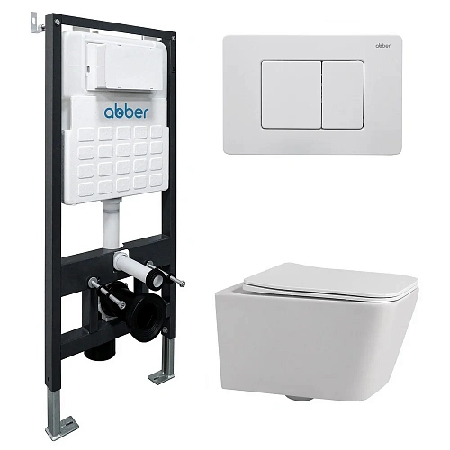 Комплект унитаза ABBER Rechteck AC1201 белый с инсталляцией AC0105 и кнопкой AC0120MW белая матовая Комплект унитаза ABBER Rechteck AC1201 белый с инсталляцией AC0105 и кнопкой AC0120MW белая матовая