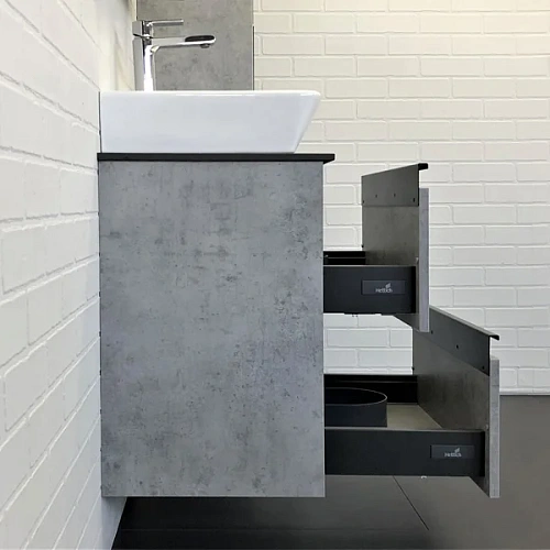 Тумба с раковиной Comforty Эдинбург-60-2 00-00005700 бетон светлый с черной столешницей и раковиной 9055RA-50 Тумба с раковиной Comforty Эдинбург-60-2 00-00005700 бетон светлый с черной столешницей и раковиной 9055RA-50